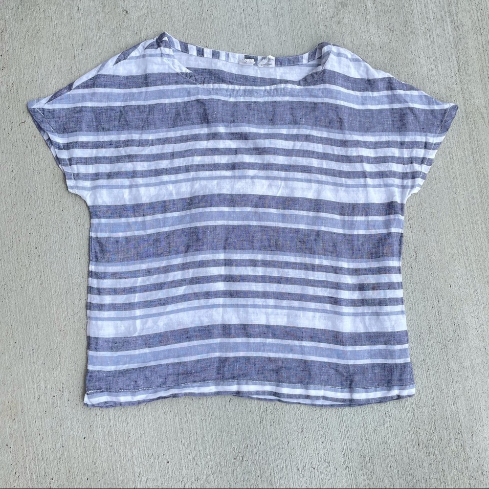 Artisan NY gray white stripe linen short sleeve shirt Small - Picture 2 of 9